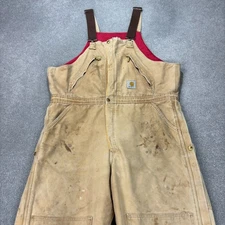 Carhartt Dungarees Adult 42x32 Tan Overalls Quilted Bib Duck Double Knee Men*