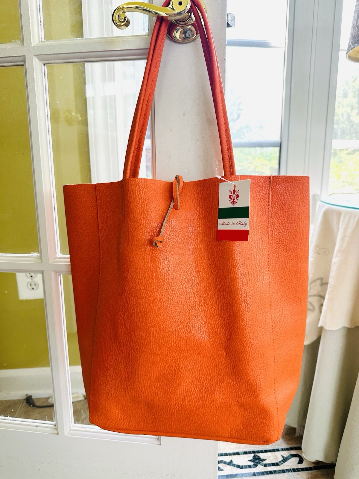 Italian Leather Orange Tote Bag – NEW Stylish & Durable
