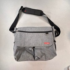 Skip Hop Via Messenger Diaper Bag Heather Grey Red Lining with Changing Pad