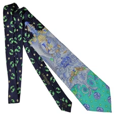 NWOT Leonard Paris Tie Italy No.70452 Crown Haven Mens 100% Silk Blue Green
