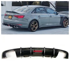 Rear Bumper Diffuser Lip Quad Exhaust Glossy Black For 2017-19 Audi A4 Sline S4