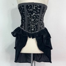 Steampunk Goth Victorian Bustle Corset Size Medium Black Velvet Flocked Overbust