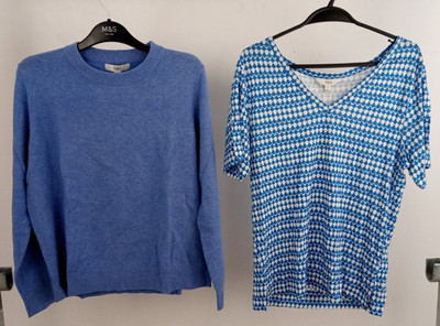 M&S Women's Blue Mix Flax/Model Top Size 12 Regular Fit And Blue Jumper New