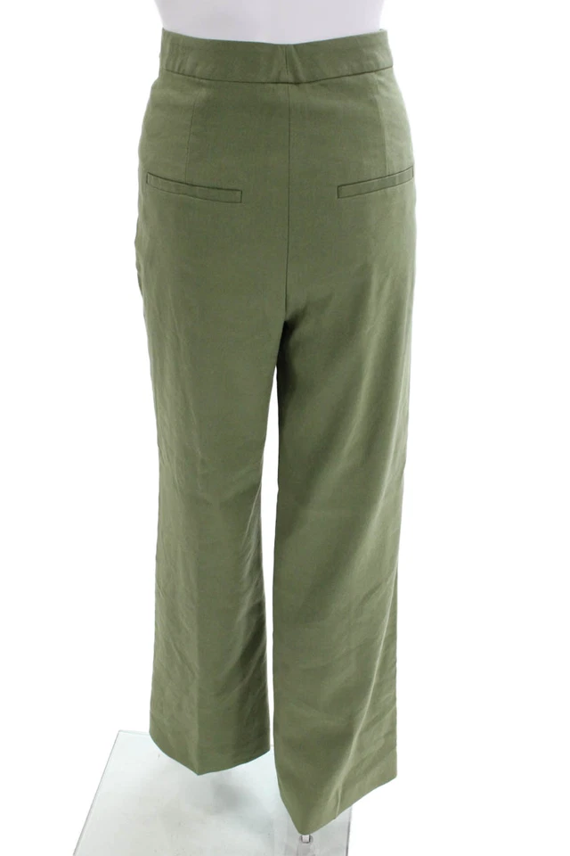 Pantalones Veronica Barba Mujer Lino Tiro Alto Plisados Pierna Ancha Verde Talla 8 Foto 3 de 4