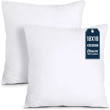 Throw Pillows Insert (Pack of 2, White) - 18 x 18 Inches Bed and Couch Pillow...