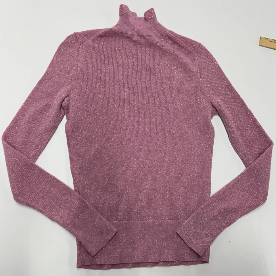 Suéter feminino J.Crew X pequeno rosa brilhante metálico gola alta mistura de lã merino - Imagem 2 de 4