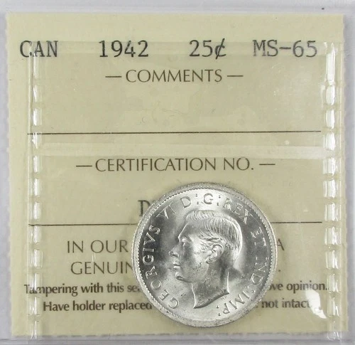 1942 Canada Twenty-Five Cent - ICCS, MS-65