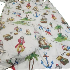 Company Store TWIN fitted flat sheet pirates island anchor ships cotton