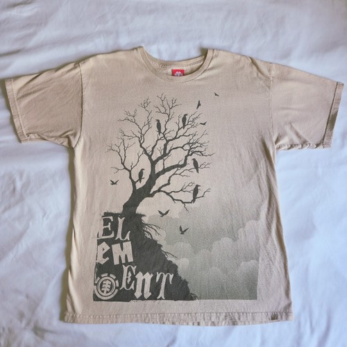 Vintage Element Skateboards Y2K Grunge XL Beige Crew Neck Graphic T-Shirt Tee