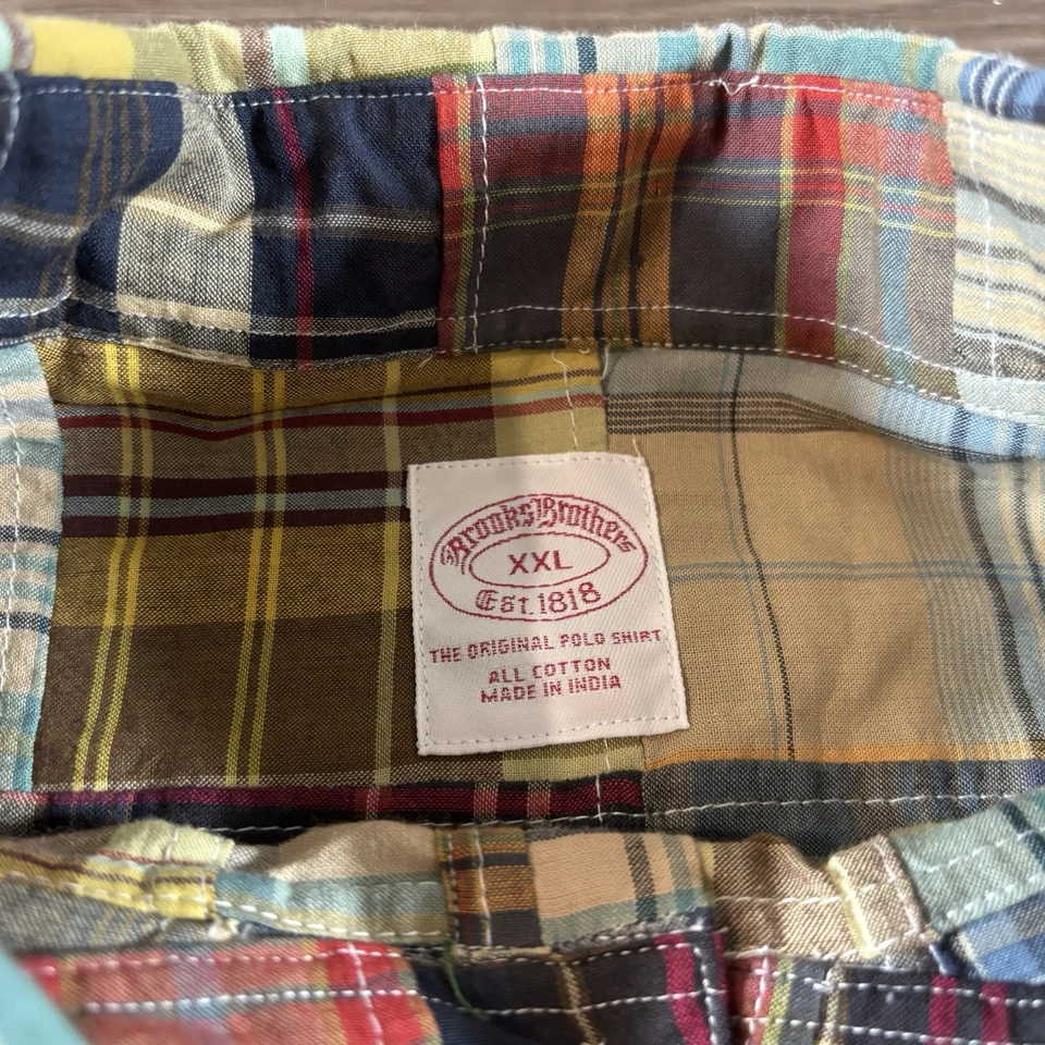 Camisa Brooks Brothers Para Hombre XXL Beige A Cuadros Madras Indias Retazos Con Botones Foto 2 de 4