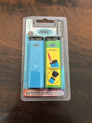 MK Refillable Butane Cigarette Lighters (Blue and Green Colors)