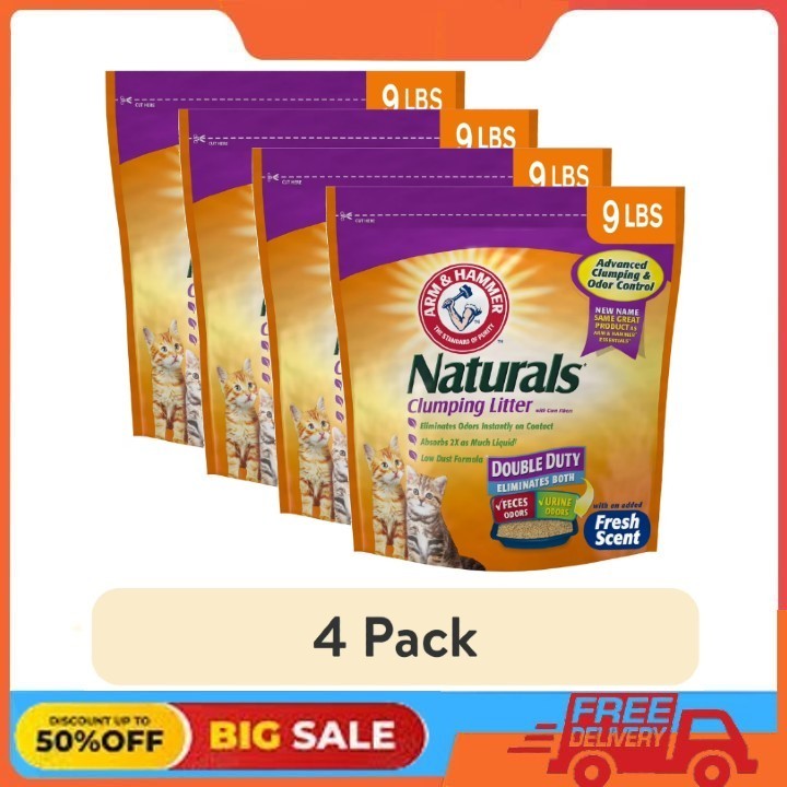 (4 pack) ARM & HAMMER Naturals Clumping Cat Litter, Fresh Scent, 9 lbs