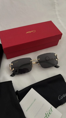 Cartier Big C Diamond Cut black Frameless Lens Gold Frame