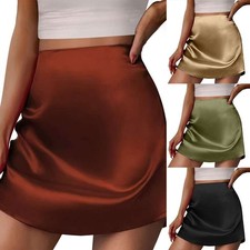 Women's Spring Satin Silk Smooth Half Skirt Mini A-line Zipper Short Skirt NEW
