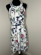 Tommy Hilfiger Floral A-Line Dress White Multicolor Sleeveless Knit Size 4
