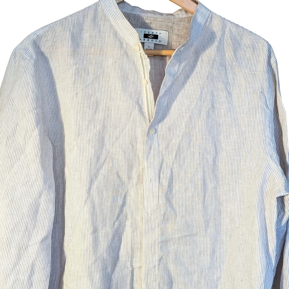 Camisa Joseph Abboud de lino sin cuello a rayas grandes informal de negocios Foto 2 de 4