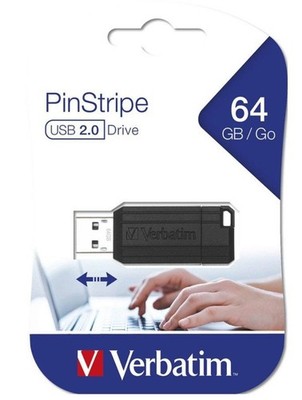 Verbatim Store'n'Go Pinstripe USB Drive 64GB (Black) Reliable, Durable,
