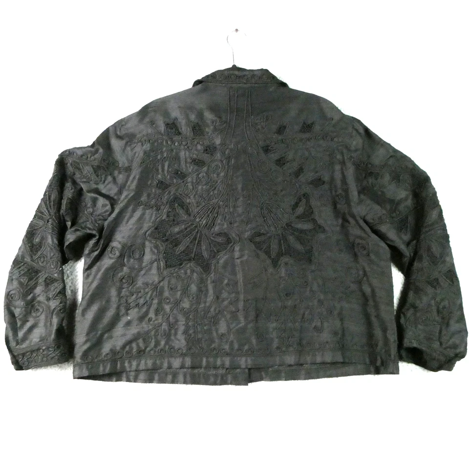 Куртка женская Sandy Starkman 3X черная 100% шелк вышитая цветочным бисером Индия - Изображение 4 из 4