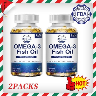 Omega 3 Fish Oil Capsules 3x Strength 3600mg EPA & DHA, Highest Potency （2PACKS）