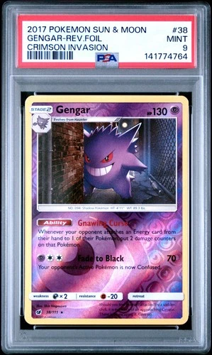 2017 POKEMON SUN & MOON CRIMSON INVASION #38 GENGAR-REVERSE FOIL PSA 9