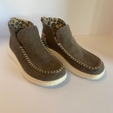Hey Dude Denny Crafted Boots Womens 8 Brown Leopard Print Slip On Canvas