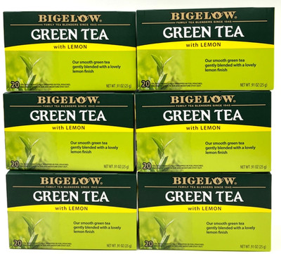 6 Pack 120 Bags Total Bigelow Green Tea with Lemon Caffeinated  Best By 10/2028