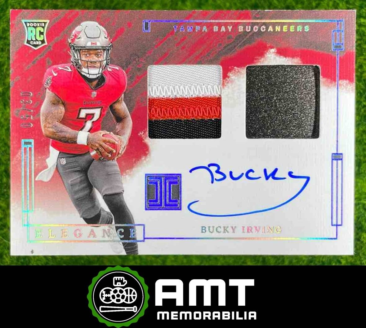 Bucky Irving RC Helmet Patch Auto 2024 Panini Impeccable 3/50 Elegance Silver