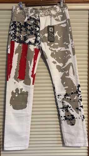 KU LANG BU LUO Damen Jeans 32 amerikanische Flagge Camouflage abstrakter Druck 4. Juli - Bild 1 von 16