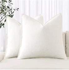 MIULEE Decorative Linen Pillow Covers 18x18 Inch Cream White Boho Farmhouse...