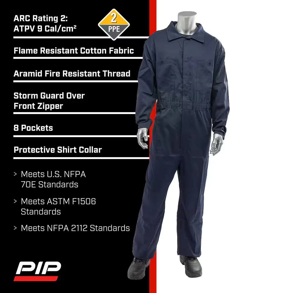 Men'S Large Navy Cotton AR/FR Dual Certified Economy Coveralls with 6-Pockets an image 3
