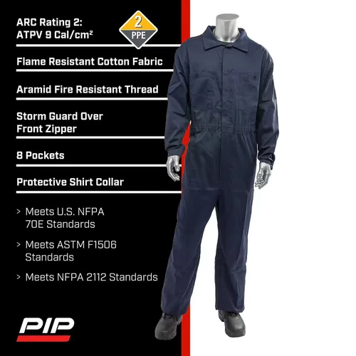 Men'S Large Navy Cotton AR/FR Dual Certified Economy Coveralls with 6-Pockets an image 3