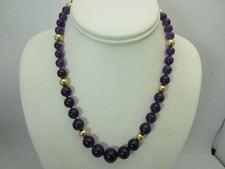 Purple Amethyst and Gold Filled Bead Necklace Graduated 13 to 7 mm. 18 inches