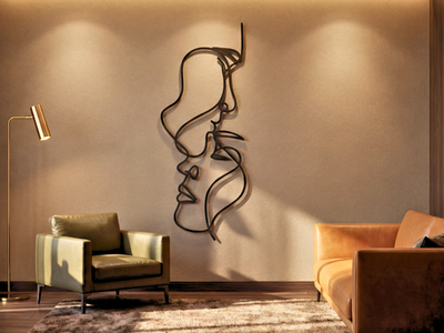 Wanddeko Gesichter Line Art Holz | Wand Deko Bild 3D