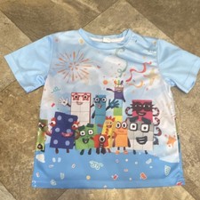 Kids Graphic Print T-Shirt Blue Multicolor 7-8Y 100 Polyester Short Sleeve
