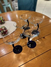 5  Beefeater Gin Libbey Bravura Martini Glasses Set Cobalt Blue Curved Stemware