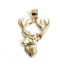 14k yellow Gold deer buck male head Hunting Pendant charm gift jewelry 2g