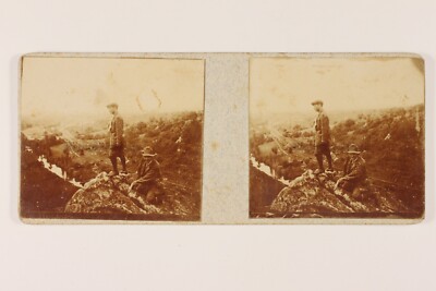 Groupe d’hommes Mur rocheux c1900 Photo NEGATIVE Plaque de verre Vintage