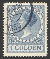 Netherlands 1926, Queen Wilhelmina, 1 Gulden used, No Watermark, VF