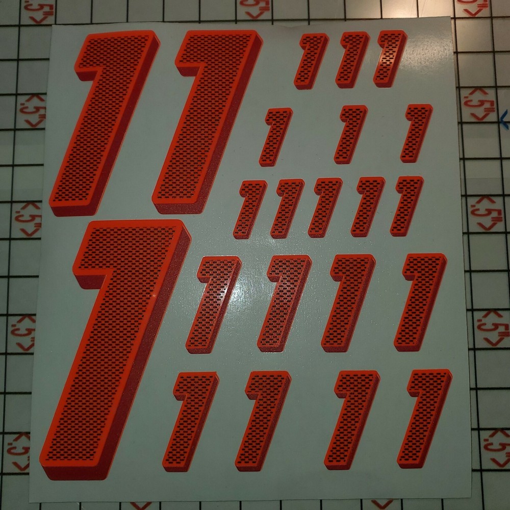 Orange FLOURESCENT  #1's Racing Numbers Vinyl Decal Sheet 1/8-1/10-1/12RC Model