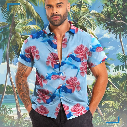 Hawaiianisches Hemd Herren Kokosnussbaum Druck Strand Urlaub Aloha Party kubanischer Kragen - Bild 41 von 48