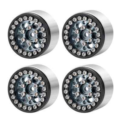 Que-T RC Beadlock Wheel Rims - 4pcs Bright Silver Hubs For 1/24 Axial SCX24 Crawler Upgrades - View #7