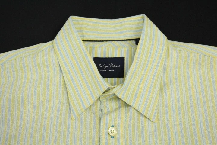 Indigo Palms Demin Co. Para hombres Grande Vertical Rayas Abotonadas Amarillo/Azul Foto 2 de 4