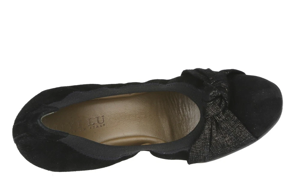女式 ANYI LU 225677 黑色绒面革低楔形鞋跟芭蕾平底鞋,尺寸。 37.5 — 第 3/4 张图片