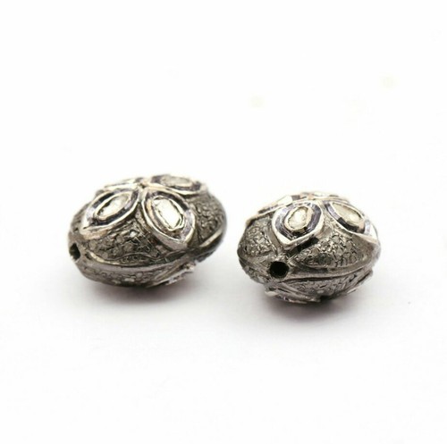 Polki Shape Pave Diamond Beads 925 Silver Diamond Beads Oval Shape Findings. - Picture 7 of 12