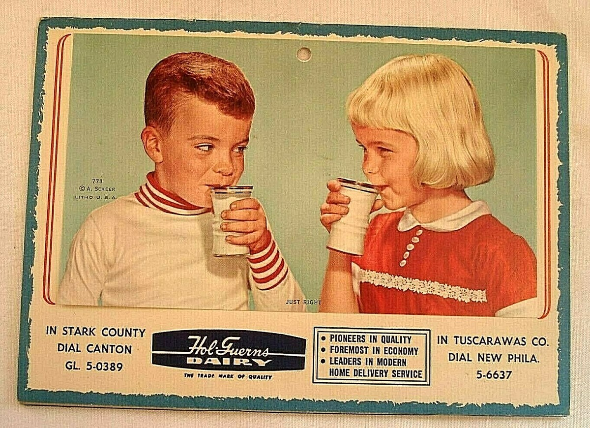 HOL GUERNS DAIRY CANTON OHIO XMAS 1960 DEC CALENDER MILK ADS