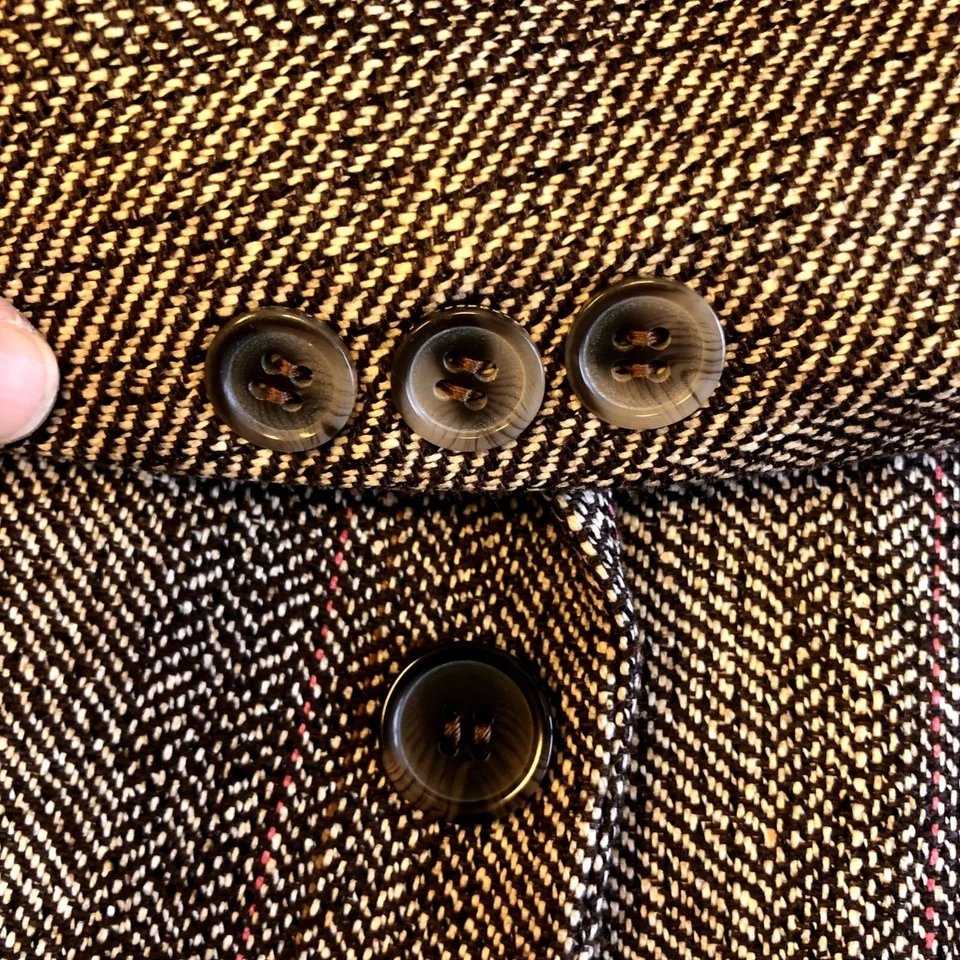 Vtg 60's Bespoke Brown HERRINGBONE Sport Coat Pink OVERCHECK Jacket SILK Blazer - Image 3 of 4