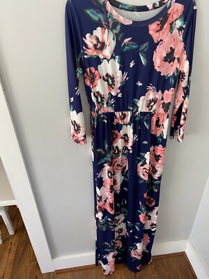 Maxi Dress Print 3/4 Sleeves Empire Floral Casual High Waist Long Party  Dress M | eBay