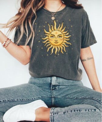 Cute Boho Mystical Sun Stars Celestial Astrology Shirt, Vintage Sun Shirt