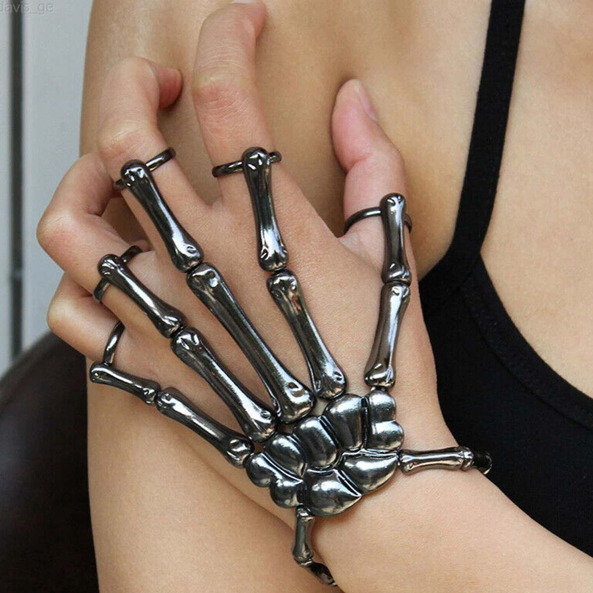 Punk Style Hand Chain Adjustable Skull Ghost Skeleton Bracelet for