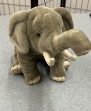FAO Schwarz Elephant Large Plush with Tusks Stuffed Animal 12"sitting 21" long